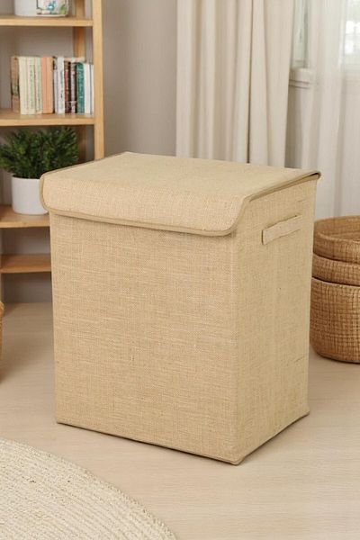 İronika Jute Lid Box Closet Organizer Toy Goods Laundry Storage Box Organizer 35X42X23