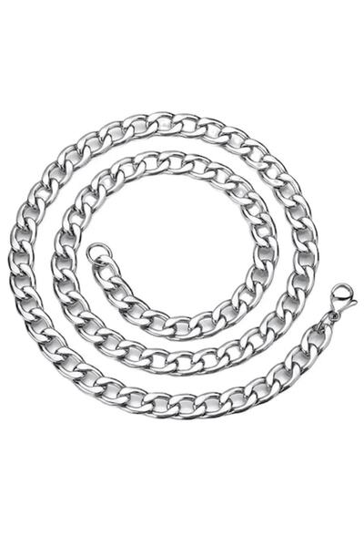 Tessero Colier cubanez - oțel inoxidabil, unisex, placat cu argint, 12 mm, 45 cm