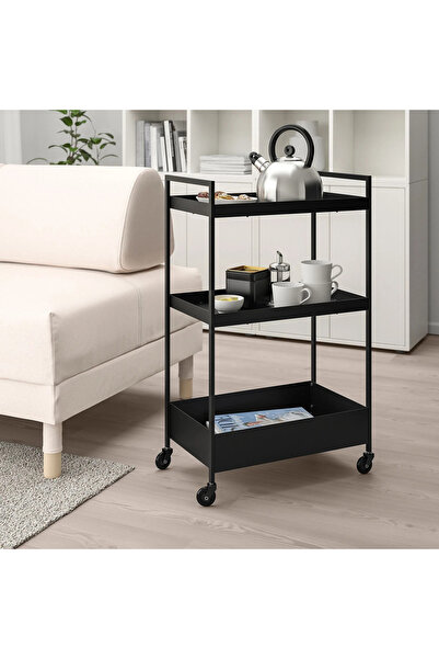 IKEA Premium Servis Arabası Siyah Renk 50.5x30x83 Cm