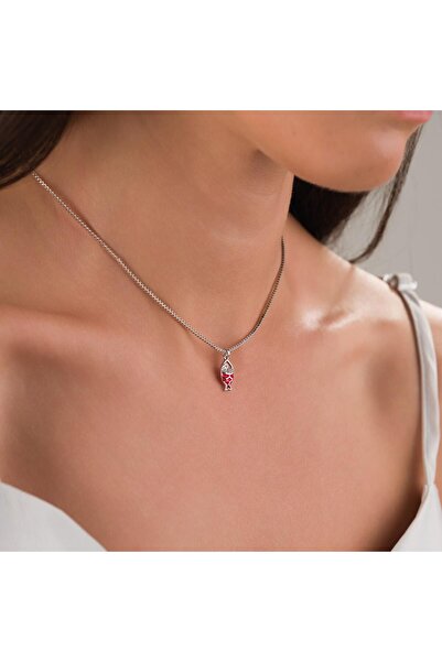 HOBİSY GIFT SHOP Gümüş Kaplama Kırmızı Renkli Balık Figürlü Çelik Kolye – Kararmaz, Antialerjik