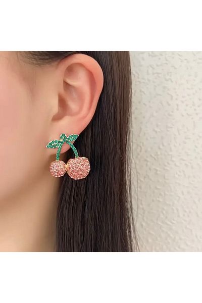 Accessories Vanilla Avenue Rhinestone Stone Pink Cherry Design Daily Use Women's Earrings