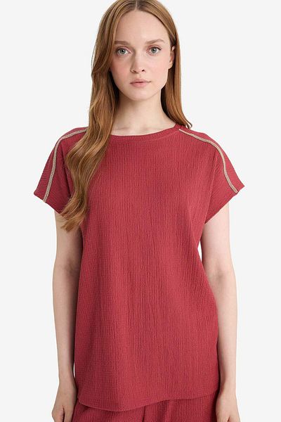 DeFacto Crew Neck Wrinkle Short Sleeve T-Shirt F6300Ax25Hs