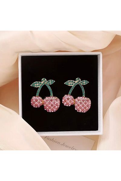 Accessories Vanilla Avenue Rhinestone Stone Pink Cherry Design Daily Use Women's Earrings