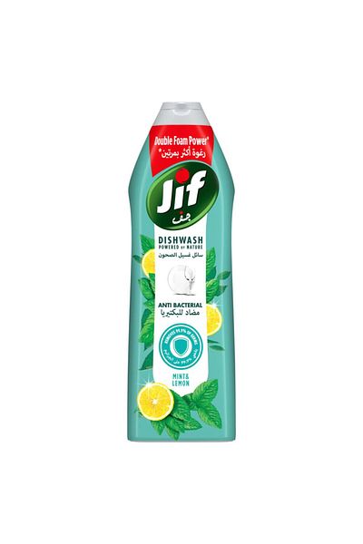 Jif سائل غسيل الأطباق المضاد للبكتيريا برائحة النعناع والليمون، قوة رغوة مضاعفة، 750 مل