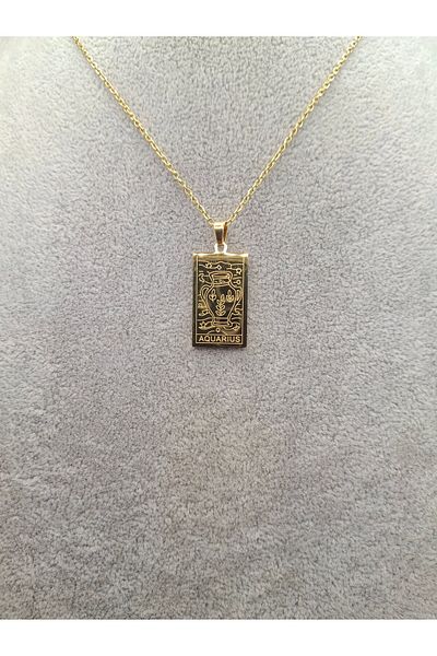 Han Ticarethane Gold Color Tarot Card Model Aquarius Steel Necklace