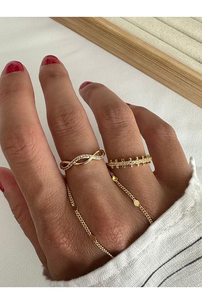 ringbox Gold 2-Piece Wave Minimal Series Ring Set