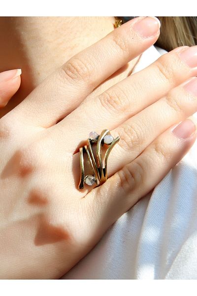 esha Natural Stone 3-Piece Moonstone Natural Stone Adjustable Women's Ring Euy66Ay