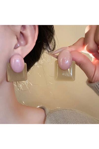 Accessories Vanilla Avenue Retro Style Pastel Pink Shades Oval Resin Daily Use Women Earrings