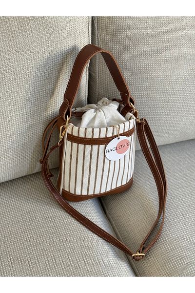 BAGLOVİS Canvas Women's Hand and Shoulder Bag with Drawstring Detail En20 Boy20