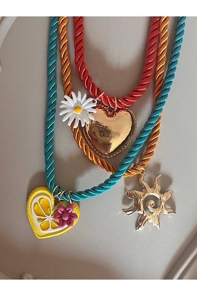 Aka Brand Model Triple Rope Sun Heart Necklace