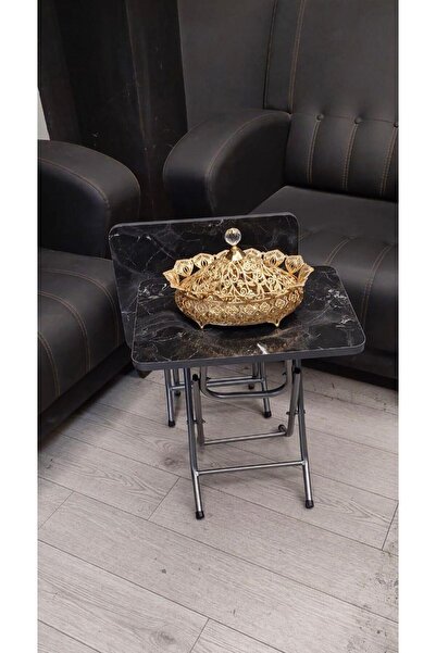 Can Vista Home Katlanabilir Siyah Mermer desenli 2'li Zigon Sehpa