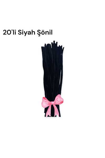 hobidaşım Şönil Siyah 30 cm 20 li 1 Paket Siyah Renkli Tüylü Tel Peluş Tel 30 cm Elişi Okul Projeler