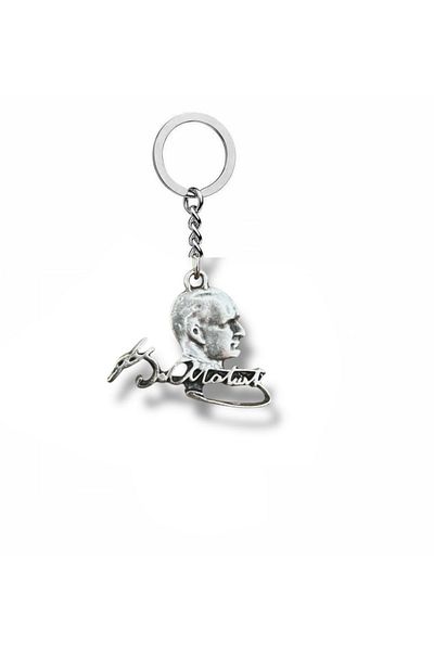 Herşey Nota Ataturk Silhouette and Signature Figure Metal Keychain – Silver Color Unisex Accessory