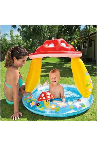 Intex Inflatable children's pool with UV protection roof, Mr Mushroom, Multicolor, 102x88 cm