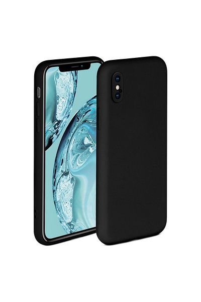OEM Husă pentru iPhone X din silicon catifelat cu interior din microfibră și protecție pentru cameră - Neagră