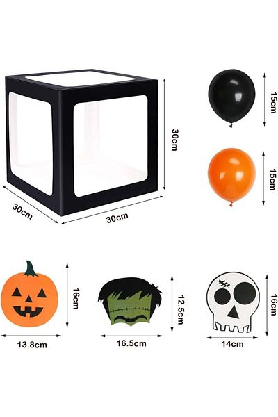 Fennoralplus Set of 4 boxes with 20 balloons and 22 stickers for Halloween Fennoral, paper/latex, orange/black