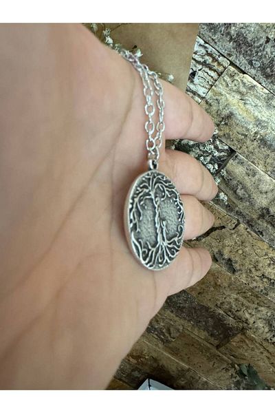 Herşey Nota Mother and Child Figured Tree of Life Necklace – Silver Color Unisex Metal Jewelry