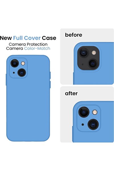 OEM Husă din silicon catifelat pentru iPhone 14 cu interior din microfibră și protecție pentru cameră - Albastră