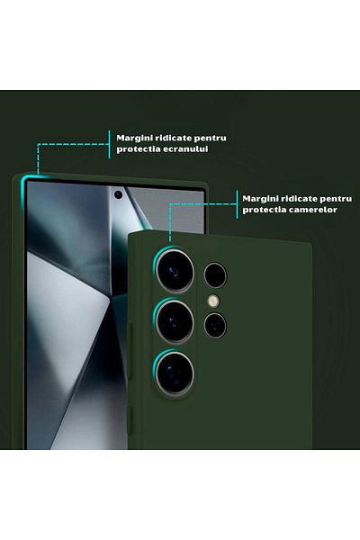 OEM Carcasă Samsung Galaxy S24 Ultra din silicon catifelat cu protecție pentru cameră - Verde închis