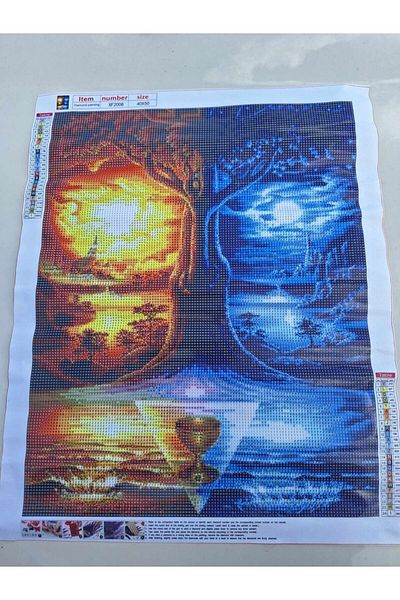 Alakaya set pictură cu diamant, pânză, albastru/portocaliu, 40 x 50 cm