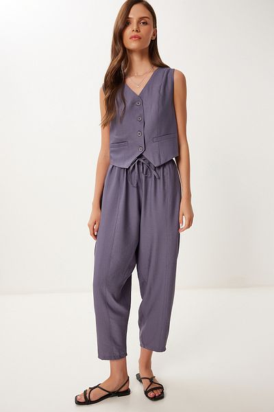Lovelyİstanbul Crinkle Vest Baggy Trousers Set Smoked Lrv0109
