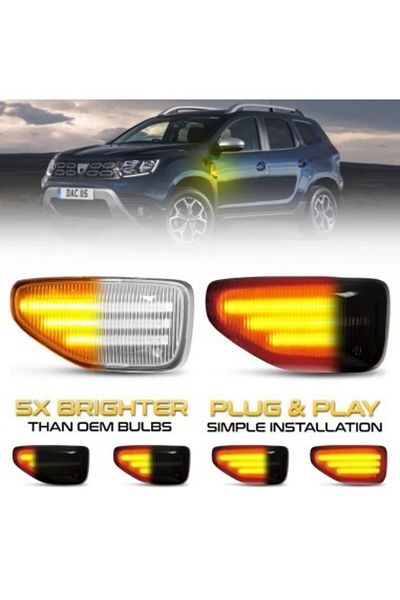 Dacia Set de 2 semnalizatoare dinamice LED pe aripi cu geam fumuriu pentru Dacia Duster 2, Logan 2, Sandero 2