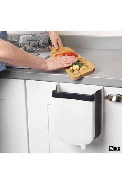 SIKS Hanging Trash Can, Foldable, For Cabinet Door, Black And White