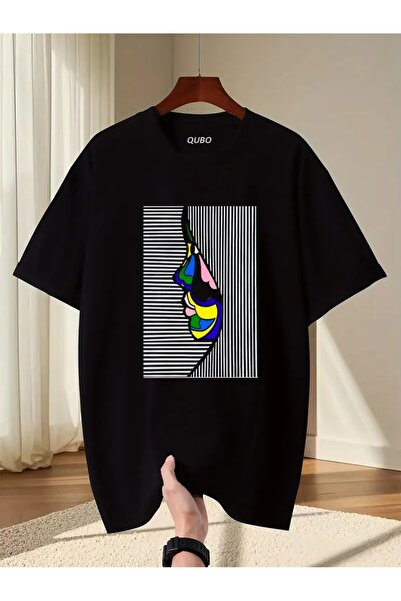 qubo sportswear & company qubo ЧЕРНА тениска с къс ръкав и щампа с голямо дек...