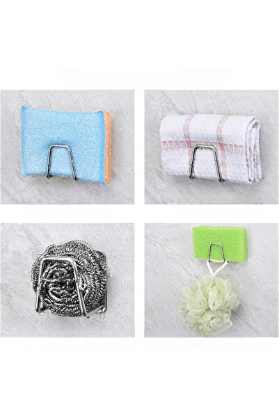 MAİN SHOP Bulaşık Süngeri Tutacağı Paslanmaz Çelik Yapışkanlı Sünger Tutucu Çok Amaçlı Askı 4 Adet M-SNG1