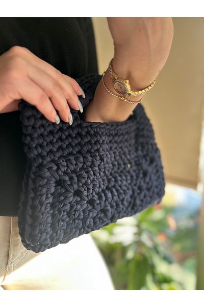 AYLAKAYA Navy Blue Combed Cotton Knitted Bag (Small Size)