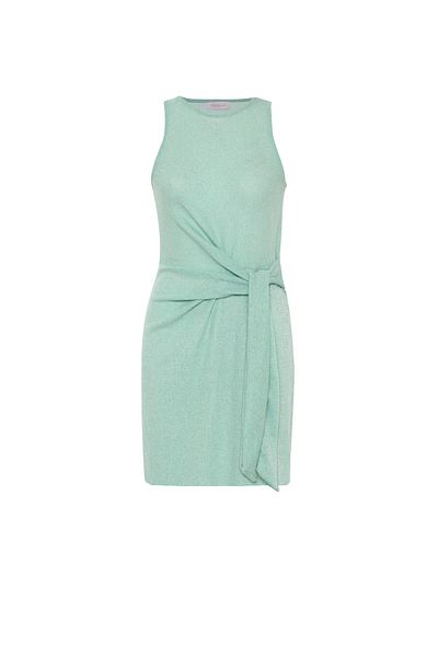 AQUELLA Tie-Up Lurex Water Green Short Dress