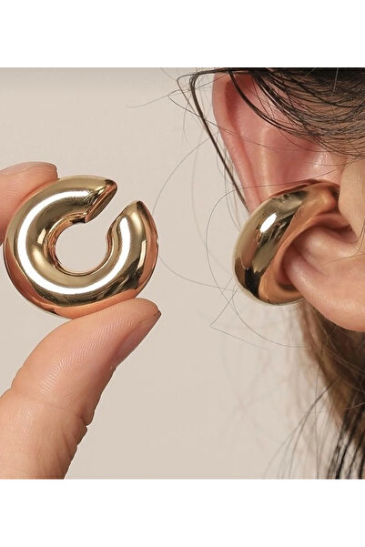 AychaAksesuar Çelik vip gold kalın bombeli büyük deliksiz geçirmeli kıkırdak küpe