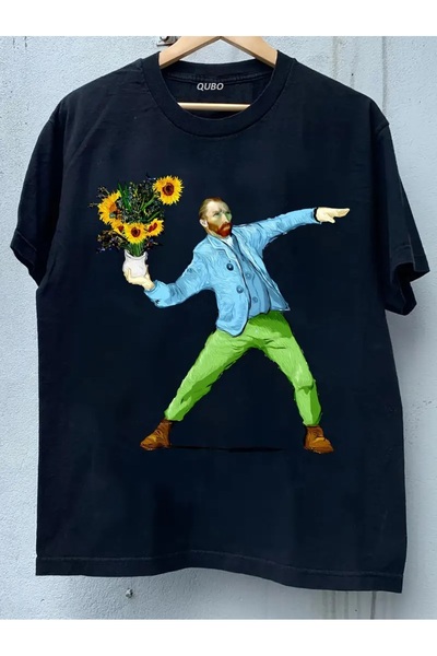 qubo sportswear & company qubo Unisex Oversize Baskılı Pamuklu Bisiklet Yaka Kısa Kollu SİYAH T-shirt