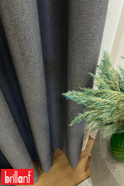 Brillant Keten Gri Renk 1/3 Sık Pile Kalın Tek Kanat Fon Perde