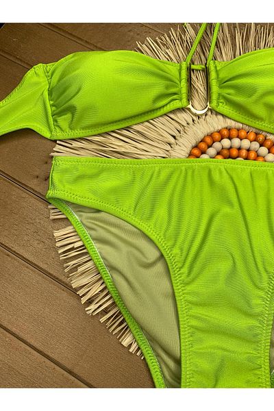 XORVİO Women's Lycra Flexible Drawstring Halter Neck Strapless Stylish Quality V Detailed Green Color Bikini Suit