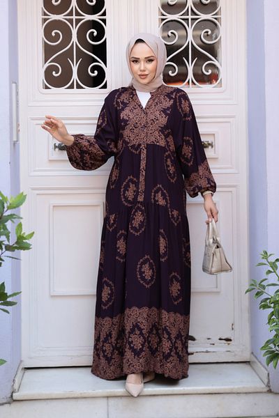 N.S NEVA STYLE Φόρεμα Hijab με σχέδιο δαμάσκηνο 24014MU