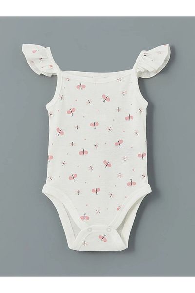 LC Waikiki Ecru Square Collar Baby Girl Snap Bodysuit 3-Piece