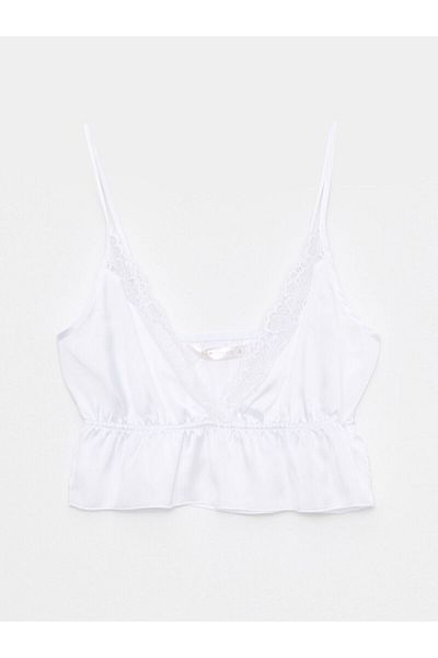 LC Waikiki Set de pijamale de damă din satin cu bretele din dantelă cu decolteu în V
