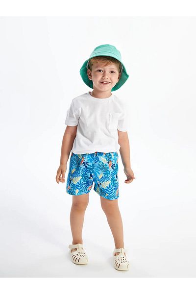 LC Waikiki Lcw Kids Blue Printed Baby Boy Swim Shorts with Elastic Waist