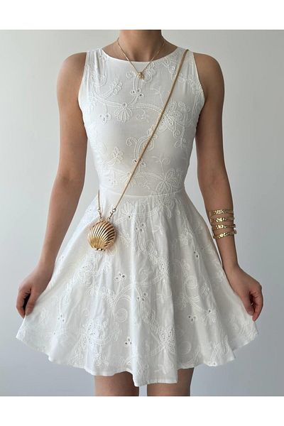 A&O Style Γυναικείο φόρεμα με λεπτομέρεια τσέπης White Vess