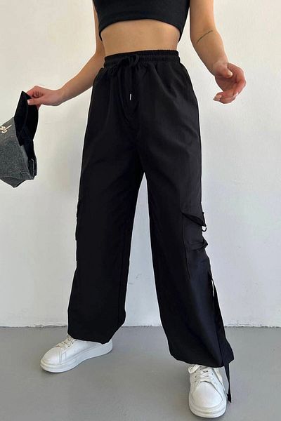 bacc Black Parachute Fabric Pocket Cargo Jogger Pants Bchn-2510000