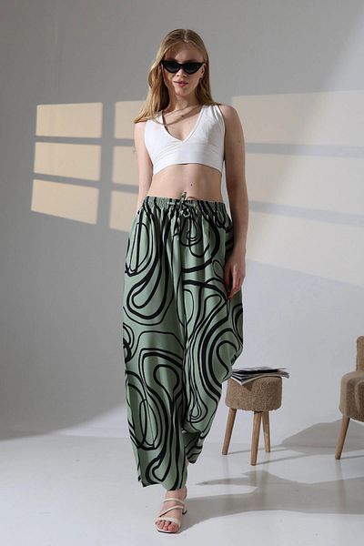 bacc Green Line Patterned Viscon Summer Woven Trousers Bcbt-251010