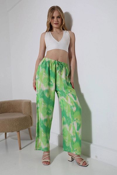 bacc Green Tie Dye Patterned Viscon Summer Woven Trousers Bcbt-251008