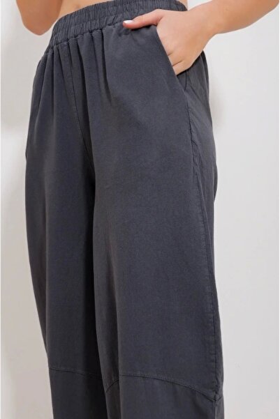 MEINE LIEBE Kadın Füme Gabardin Şalvar Pantolon – Lastikli Bel, Cepli, Rahat Kesim