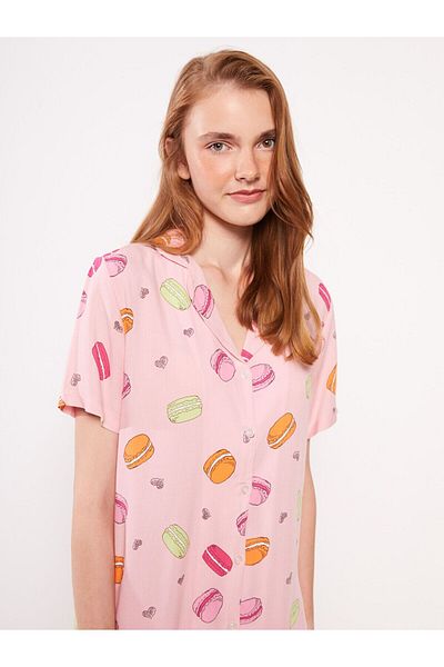 LC Waikiki Shirt Collar Patterned Short Sleeve Viscose Women's Pajamas Set
