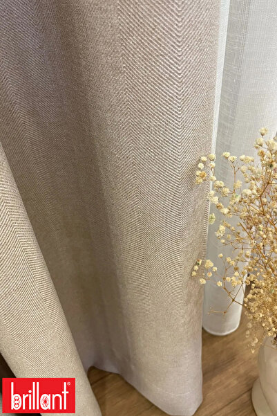 Brillant Keten Bej Renk 1/2,5 Normal Pile Kalın Tek Kanat Fon Perde