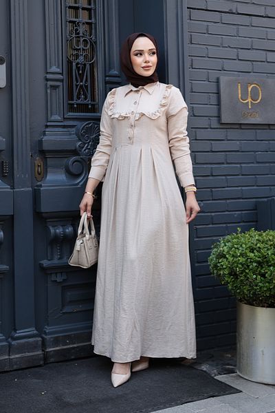 N.S NEVA STYLE Φόρεμα με κουμπιά με λεπτομέρεια Mink Hijab 7224V