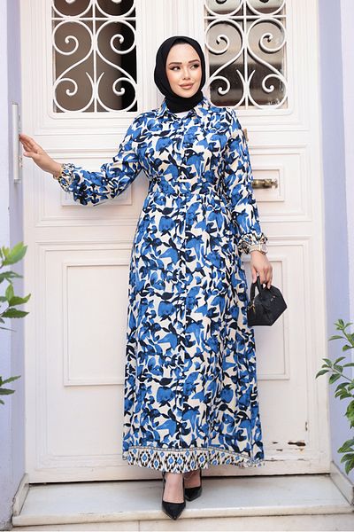N.S NEVA STYLE Φόρεμα με σχέδιο Sax Blue Hijab 24081SX