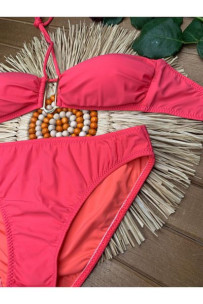 XORVİO Women's Lycra Flexible Drawstring Halter Neck Strapless Stylish Quality V Detailed Bikini Suit