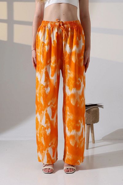bacc Orange Tie Dye Patterned Viscon Summer Woven Trousers Bcbt-251008